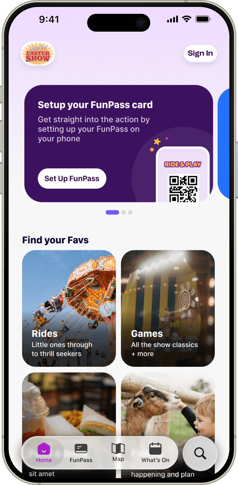 Ludo visitor app on iPhone — event schedule, venue map, and digital wallet